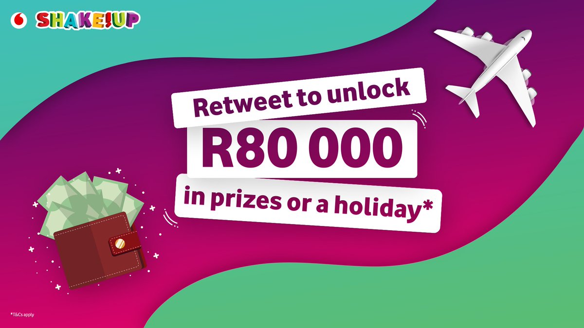 Vodacom's tweet photo. RT this post &amp; you could -  

🔵 Unlock R80 000 in Takealot vouchers. 
🏝️ Or be entered into the grand prize draw for a Mauritius holiday! 

#ShakeUpSummer &amp; WIN your share of over R100 mil in prizes! Don’t forget to visit https://t.co/BjYDVqW0mX &amp; get shaking! https://t.co/DHkbpDWO78