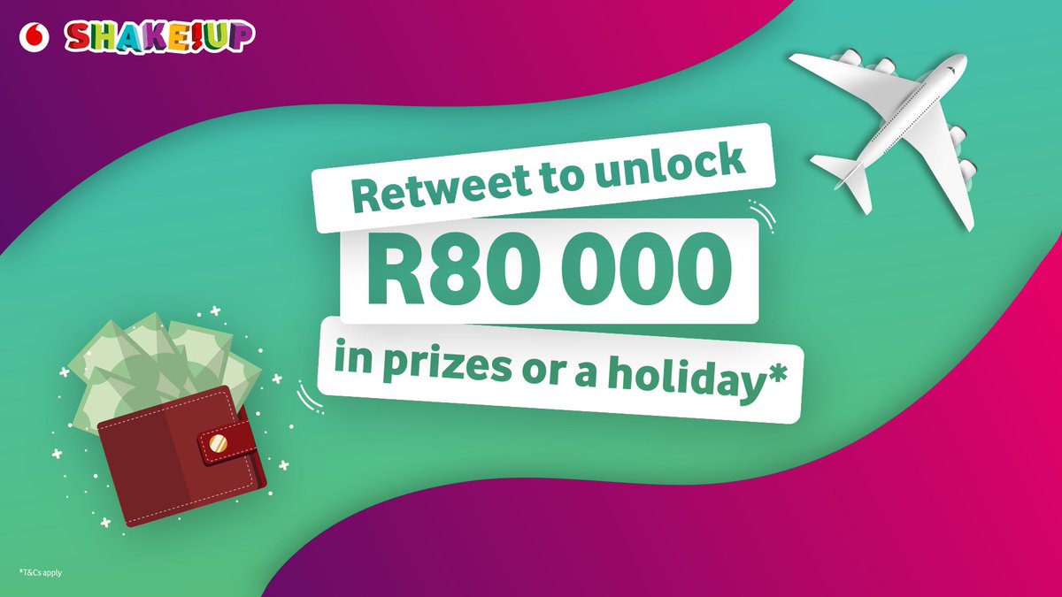 Vodacom's tweet image. RT this post &amp;amp; you could -  

🔵 Unlock R80 000 in Takealot vouchers. 
🏝️ Or be entered into the grand prize draw for a Mauritius holiday! 

#ShakeUpSummer &amp;amp; WIN your share of over R100 mil in prizes! Don’t forget to visit bit.ly/35F8iEs &amp;amp; get shaking!
