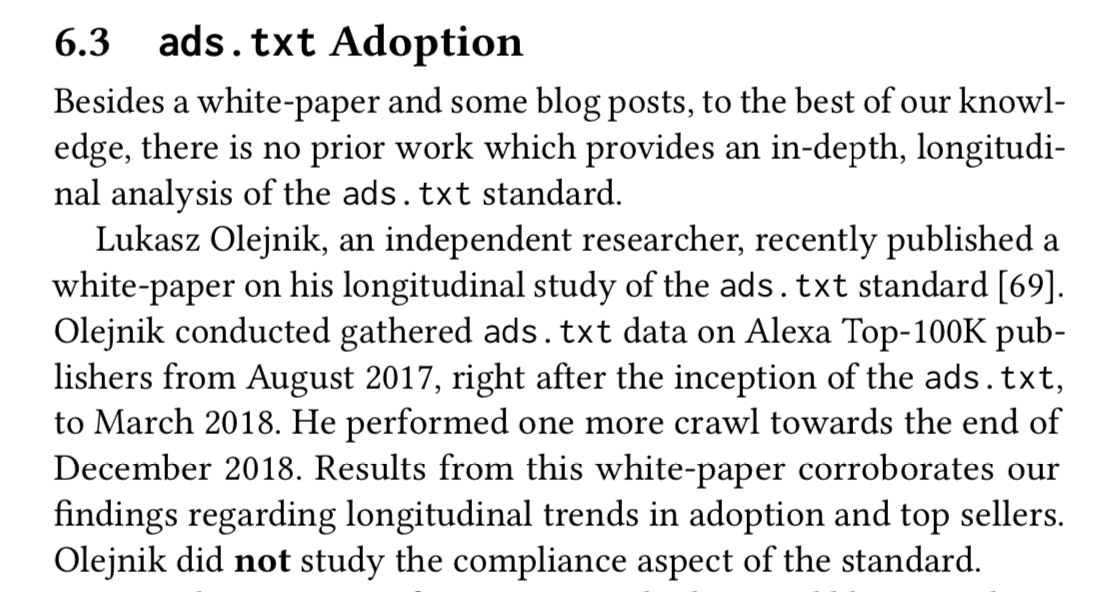lukOlejnik's tweet photo. Happy my work on ads transparency  is referenced in this #IMC2019 paper ;-) While I did see some compliance issues, didn't consider them important to transparency. #Adstxt https://t.co/tguhfYWjGI https://t.co/BWgNyKEdIX https://t.co/girMwxgcTI