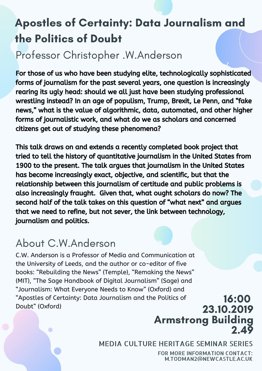 MCH_Newcastle (@mch_newcastle) on Twitter photo The <a href="/mch_newcastle/">MCH_Newcastle</a> seminar series returns on Wednesday with a talk from Professor Christopher W. Anderson The <a href="/mch_newcastle/">MCH_Newcastle</a> seminar series returns on Wednesday with a talk from Professor Christopher W. Anderson
