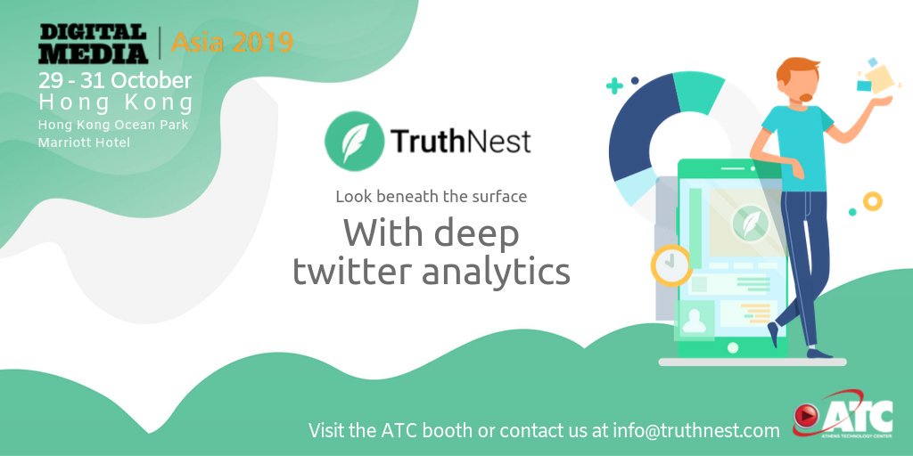 truth_nest's tweet photo. Will you be at #DMA19 in #HongKong? Find us in @atc_gr 's booth no 3️⃣ & learn how you can detect trolls and #bots, by profiling #Twitter user accounts based on their activity, network & influence!
https://t.co/xURFgp9NYM
#TruthNest #TwitterAnalytics #WANIFRA #DigitalMediaAsia2019 https://t.co/jYdruPPoFt