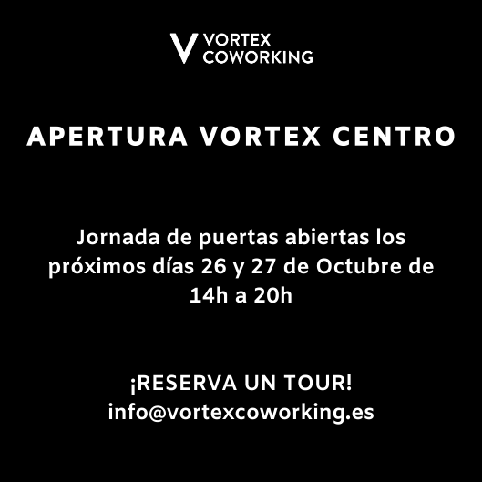 VortexCoworking's tweet photo. ¡APERTURA VORTEX CENTRO!
Jornada de puertas abiertas los próximos días sábado 26 de Octubre y domingo 27 de Octubre de 14h a 20h 👏
¿Te apetece venir a visitar el nuevo espacio? ➡️ Reserva un tour contactando a info@vortexcoworking.es o llamando al 962 353 776 
#VortexCoworking https://t.co/Gj22uXffI9