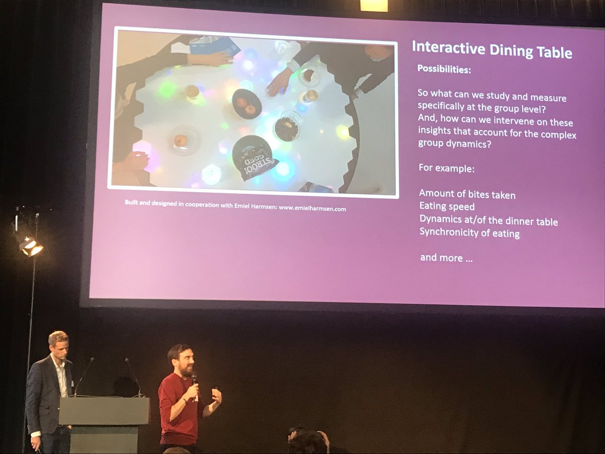 An instrument to study behaviour at the group (social) level. <a href="/RAJdeVries/">Roelof de Vries</a> presenting the Interactive Dining Table at 4TU event. <a href="/DesignLabUT/">DesignLab UTwente</a> <a href="/PeHT_UTwente/">PeHT @ #UTwente</a> #prideandprejudice #health #design #happyeating