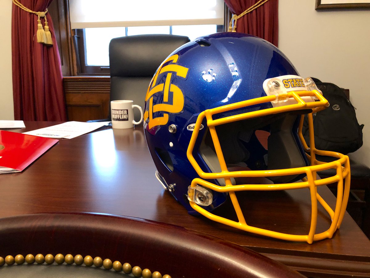 RepDustyJohnson's tweet photo. .@RepArmstrongND This helmet looks great on my desk, but it’s going to look even better on yours. @GoJacksFB https://t.co/C1FZ4C2gTN
