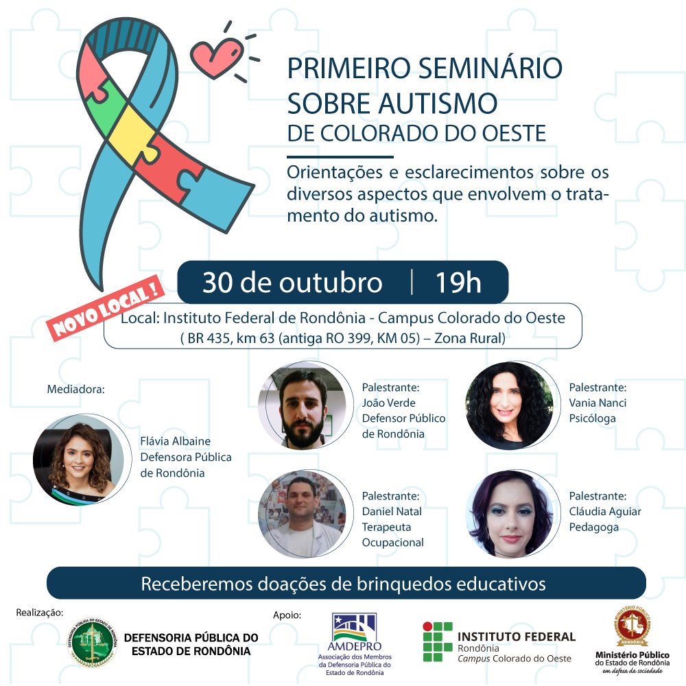 DPE_RO's tweet image. Defensoria Pública realiza 1º Seminário sobre Autismo de Colorado do Oeste: bit.ly/2P9MZ8r.

#defensoriasim #coloradodooeste #ifro