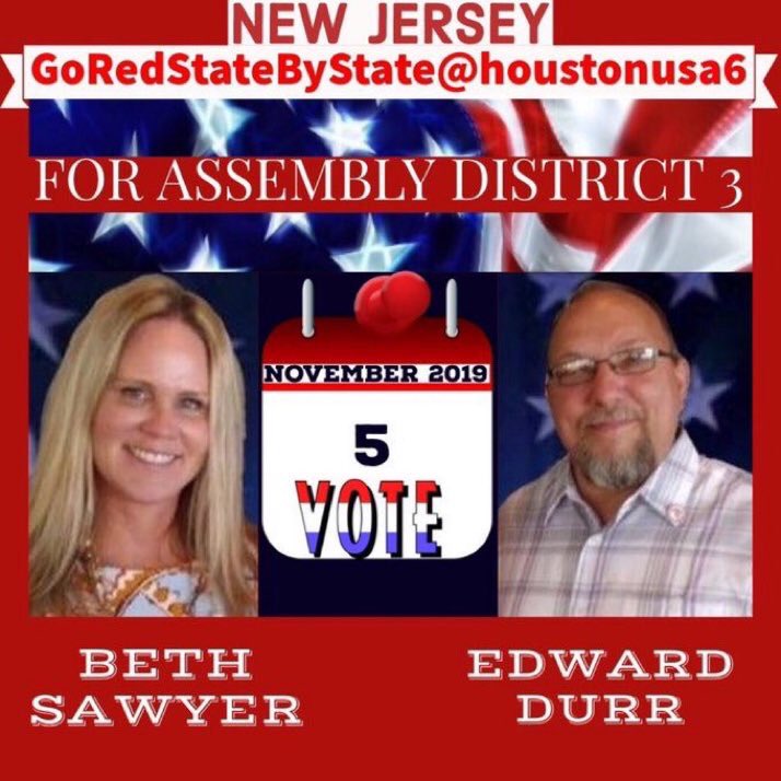 seebee119's tweet image. A Call of Action to NJ District 3:
November 5th with each vote, as one voice we ask you to stand against Murphy’s Sanctuary Mandate. 
Vote Durr for Assembly!
Vote Sawyer for Assembly!
Together we can #RedNovember #LeadRight #SaveNJ