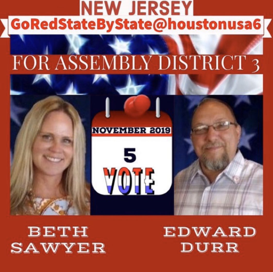 maryann_penza's tweet image. NJ
A Call of Action to NJ District 3:
November 5th with each vote, as one voice we ask you to stand against Murphy’s Sanctuary Mandate. 
Vote Durr for Assembly!
Vote Sawyer for Assembly!
Together we can #RedNovember #LeadRight #SaveNJ
@edwarddurr1 @CumberlandNJGOP @CarolynDKS