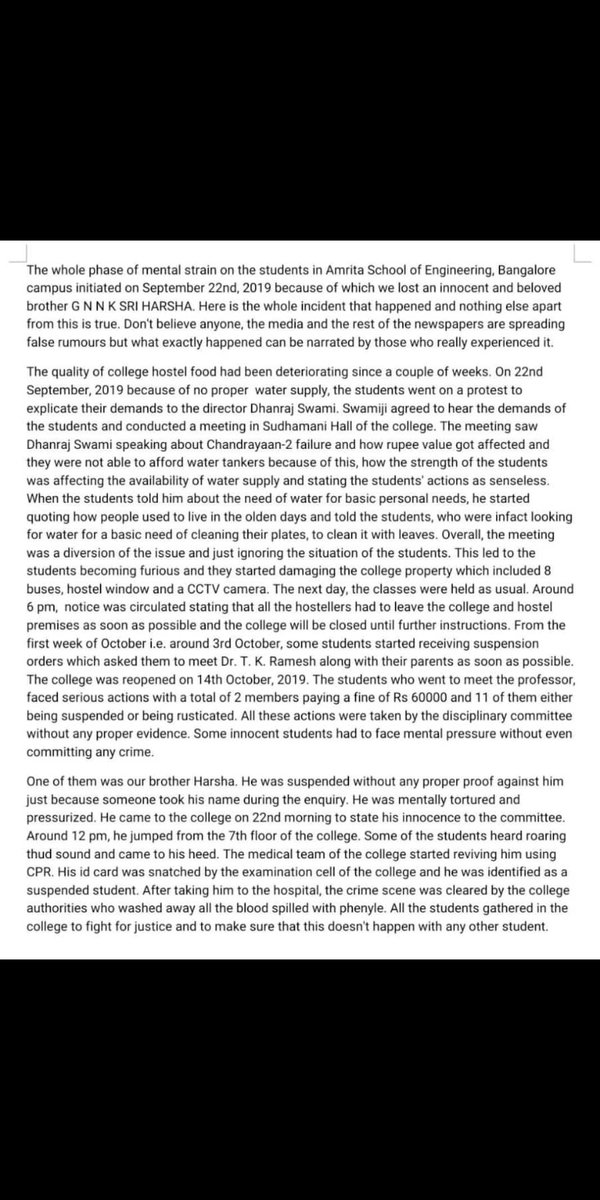 SreejaSridhar's tweet photo. @PMOIndia @HRDMinistry @UNHumanRights @hrw @narendramodi @CMofKarnataka @BlrCityPolice @etvandhraprades @NtvteluguHD @ANI @timesofindia @the_hindu @ndtv @DrRPNishank @AmitShah @rajnathsingh @DefenceMinIndia @AndhraPradeshCM @AudimulapSuresh #justiceforharsha #valuelessamrita https://t.co/EoHuCwlgyp