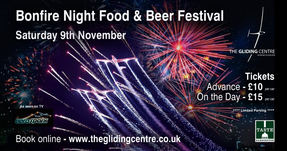 Not long now until Bonfire Night and the tickets for our the fantastic Airborne Fireworks Display and Food Festival at The Gliding Centre on Nov the 9th.This is truly a firework experience like no other, tickets are selling fast but still time to book; theglidingcentre.co.uk/product/firewo…