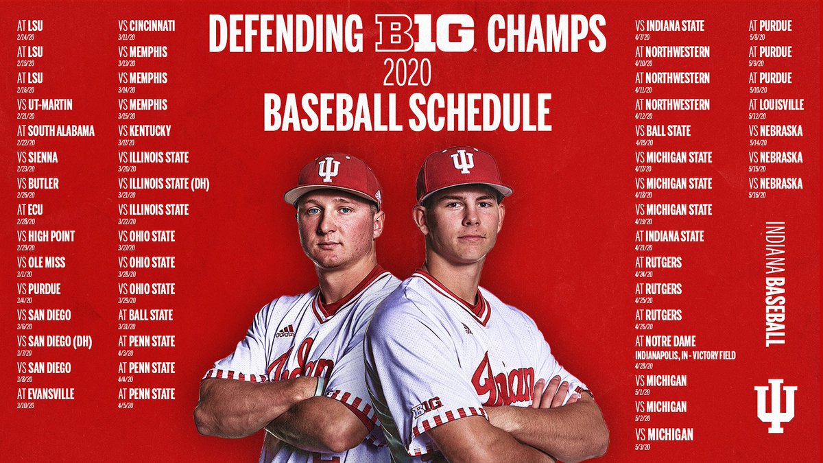 IndianaBase's tweet photo. 📅 MARK YOUR CALENDARS 📅

The 2020 #IUBase schedule is here!

☑️ 29 Home Games
☑️ 23 Games vs. 2019 Top-100 RPI Teams
☑️ 19 Games vs. 2019 NCAA Tournament Teams

📝 https://t.co/X2emejty0w https://t.co/mqIBHBky2d