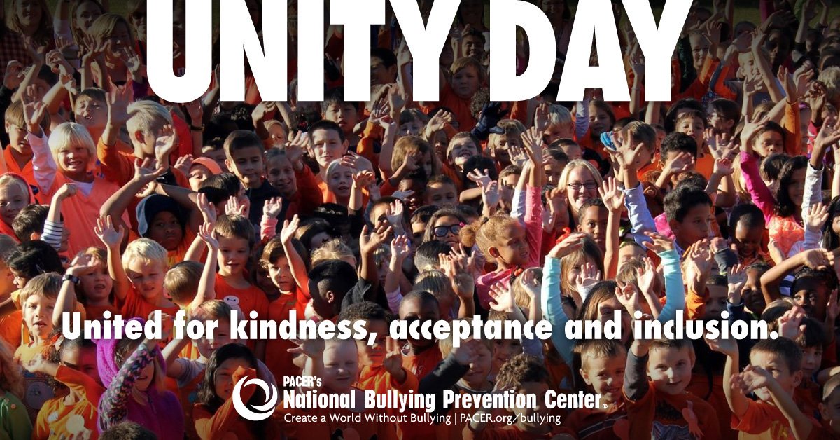 Wear and share ORANGE on Unity Day, Wed., Oct. 23, 2019 to show your support of bullying prevention. #UnityDay2019. For ideas to get involved, visit ow.ly/903650wQKNA