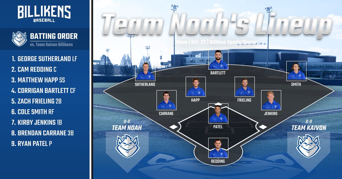 SLUBaseball's tweet photo. The #Billikens Fall World Series begins TODAY!

Team Noah 🆚 Team Kaivon
⚾️ First Pitch: 12pm
⚾️ Billiken Sports Center

Starting Lineups ⬇️ https://t.co/K8urjoPcMQ