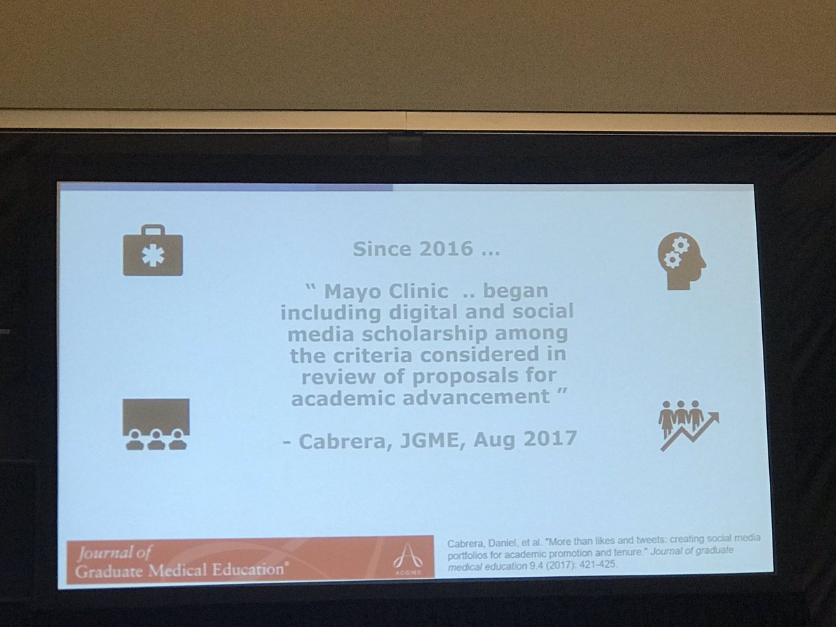 dina_khateebDO's tweet photo. Institutions like @MayoClinic are beginning to recognize social media scholarly work for promotion and advancement #CHESTSoMe #CHESTMedEd #CHEST2019 @Chaeface https://t.co/QDFPPMUccU