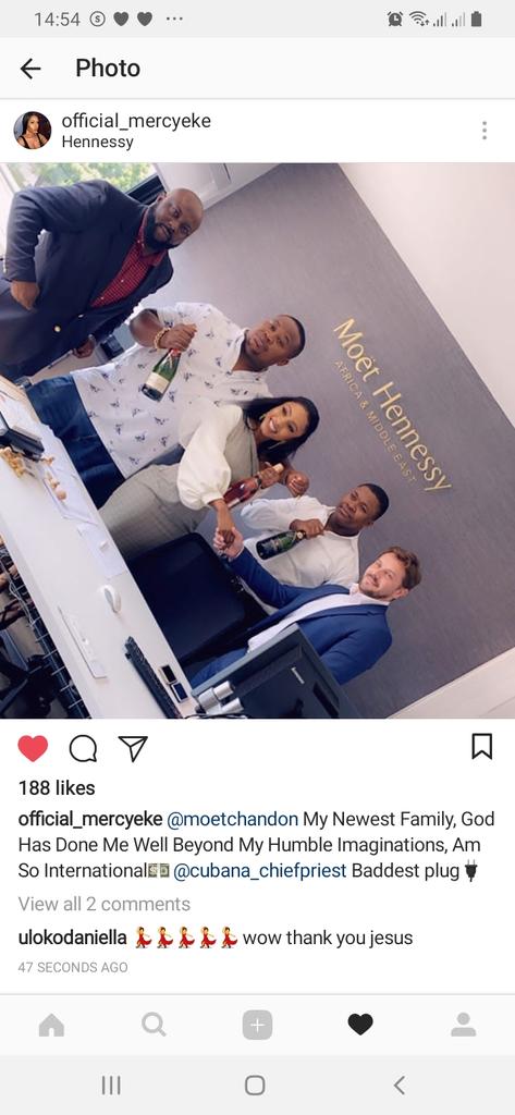 JenMbhuri's tweet image. #Mercenaries 
#TeamMercy
we are so international 

met @real_mercyeke new family, actualy our new family 

Cubana indeed u are a man of talk and do, God bless you Sir

#mercinaries the celebration and bragging rights just started

#MercyXCubana 
#MercyxMoëtHennessy 
#bbnaija
