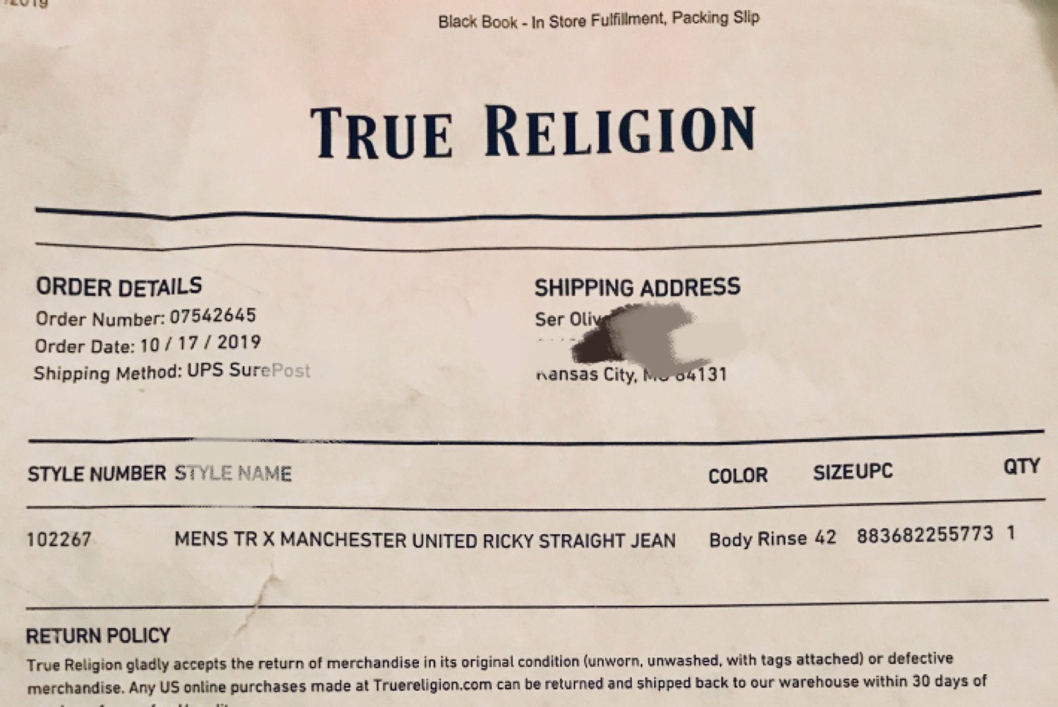 True religion online returns sales