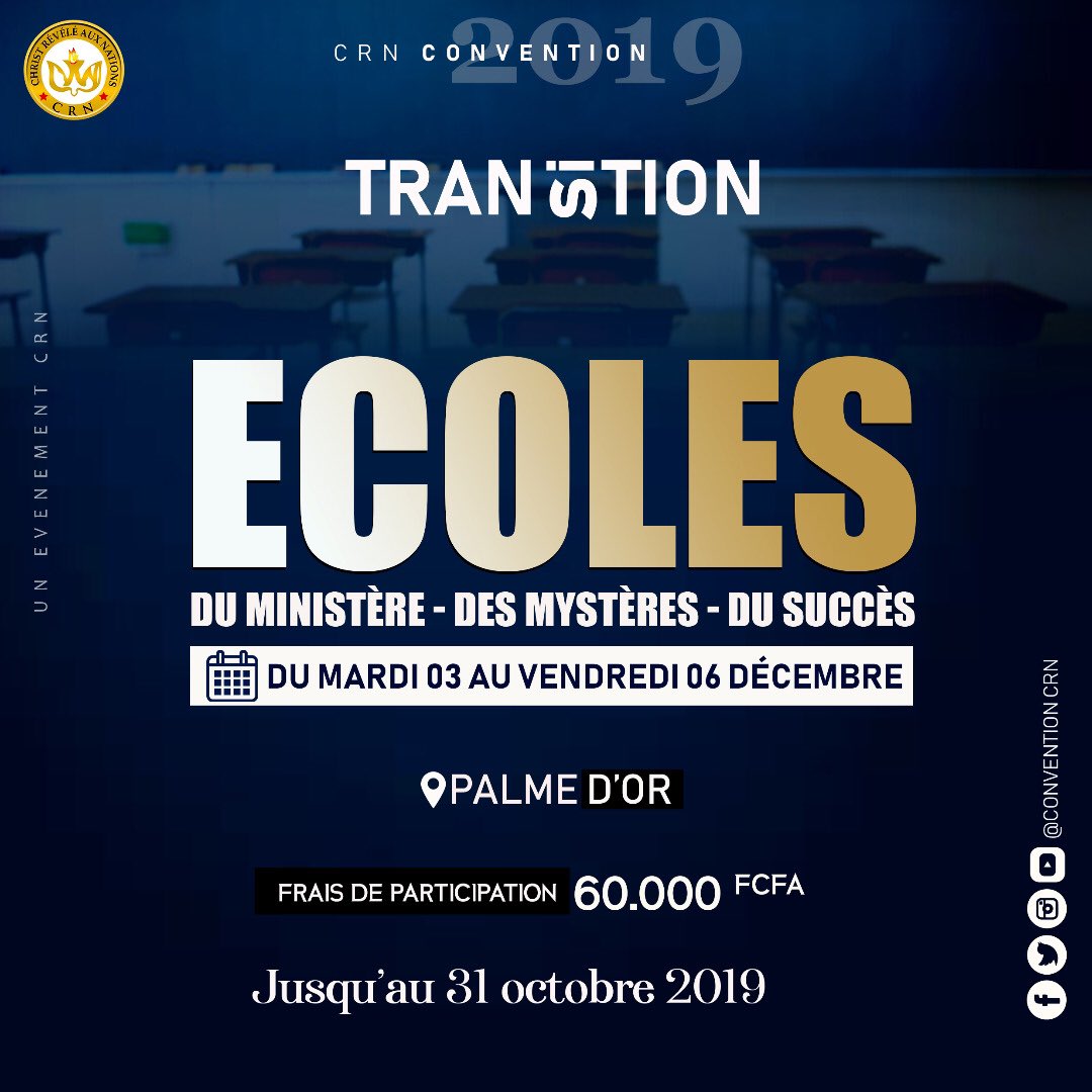 CRNConvention's tweet photo. Ce que tu sais jusqu'à présent justifie là où tu es. Si tu veux aller plus loin, tu dois savoir plus.

Les écoles sont une opportunité pour toi d’accroître ton savoir.  Alors n'attend pas pour profiter de l’offre spéciale sur les écoles !   #crnconvention2019 #transition https://t.co/hJ8steIKHi