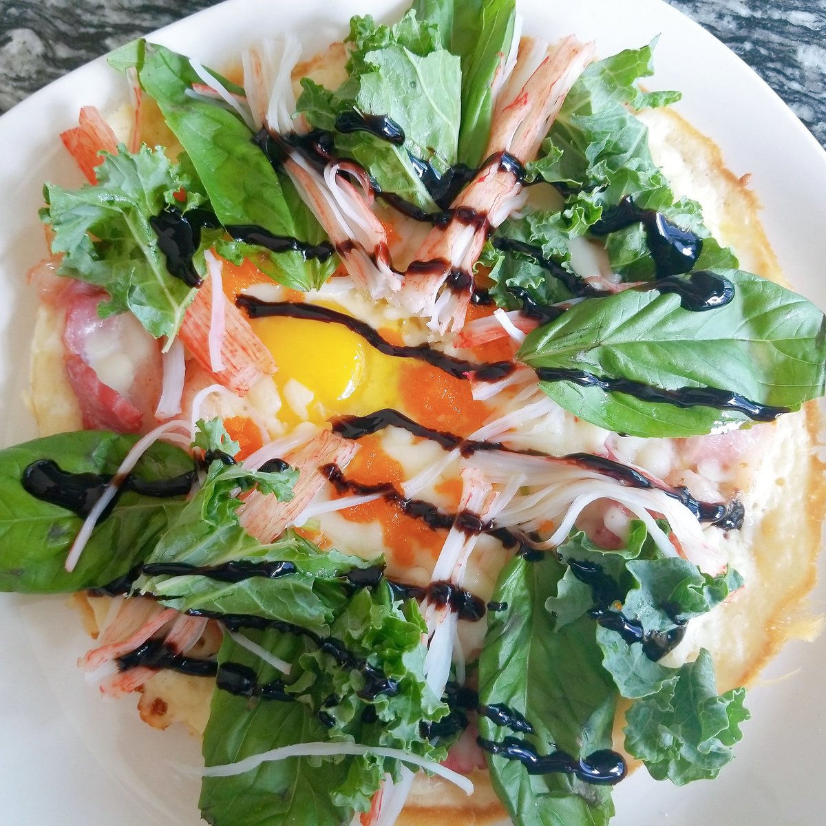 FollowMe101_Atl's tweet photo. One of our fav breakfast. I don't have a name on it. #homemade
#pancake #breakfast #balsamic #basil #crabstick #fisheggs #egg #bacon #kale #yummy #delicious #foodstagram #foodie #atllife #midtownatl  https://t.co/SLLkrTvLKI https://t.co/L4O2S0JCW9