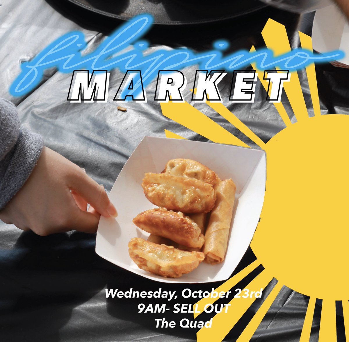 fsa_market's tweet photo. Y’ALL ALREADY KNOW WHAT TO DO 🗣🗣🗣 Our 3rd Filipino Market is on Wednesday at the Quad from 9AM-Sell Out!!! Like and RT this tweet for a chance to win free food ‼️🤩🤪 https://t.co/H9Fe8d1KTF