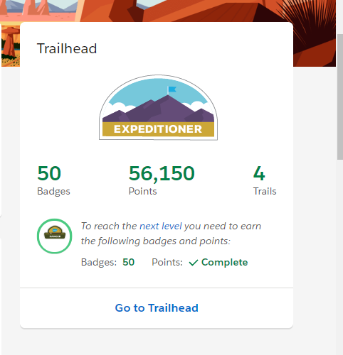 RanithKumarS's tweet image. Unlocked EXPEDITIONER Trailblazer Rank
Halfway to RANGER,  and long way to go from there on . . .
Thanks #J2S and community team for your constant support
@SfdcKiran @kavindrapatel @RoshanKotla @NitishaRJ 
@trailhead @salesforce @gauravkheterpal 
 #Journey2Salesforce