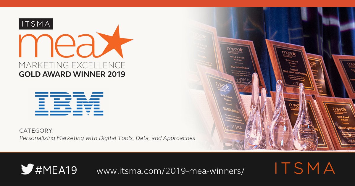 MomentumITSMA's tweet photo. Round of applause for these #2019MEA Diamond and Gold winners for their outstanding programs "Personalizing Marketing using Digital Tools.." 

@HPE, @HexawareGlobal and @IBM

#MEAs  #B2B
https://t.co/4tNRijk2oV https://t.co/loXDactrYF