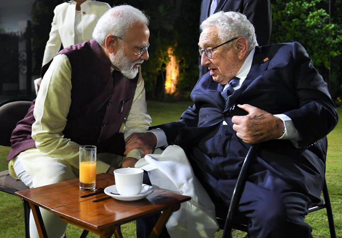 PM Narendra Modi: Glad to have met Dr. Henry Kissinger. He has made pioneering contributions to international politics and diplomacy.