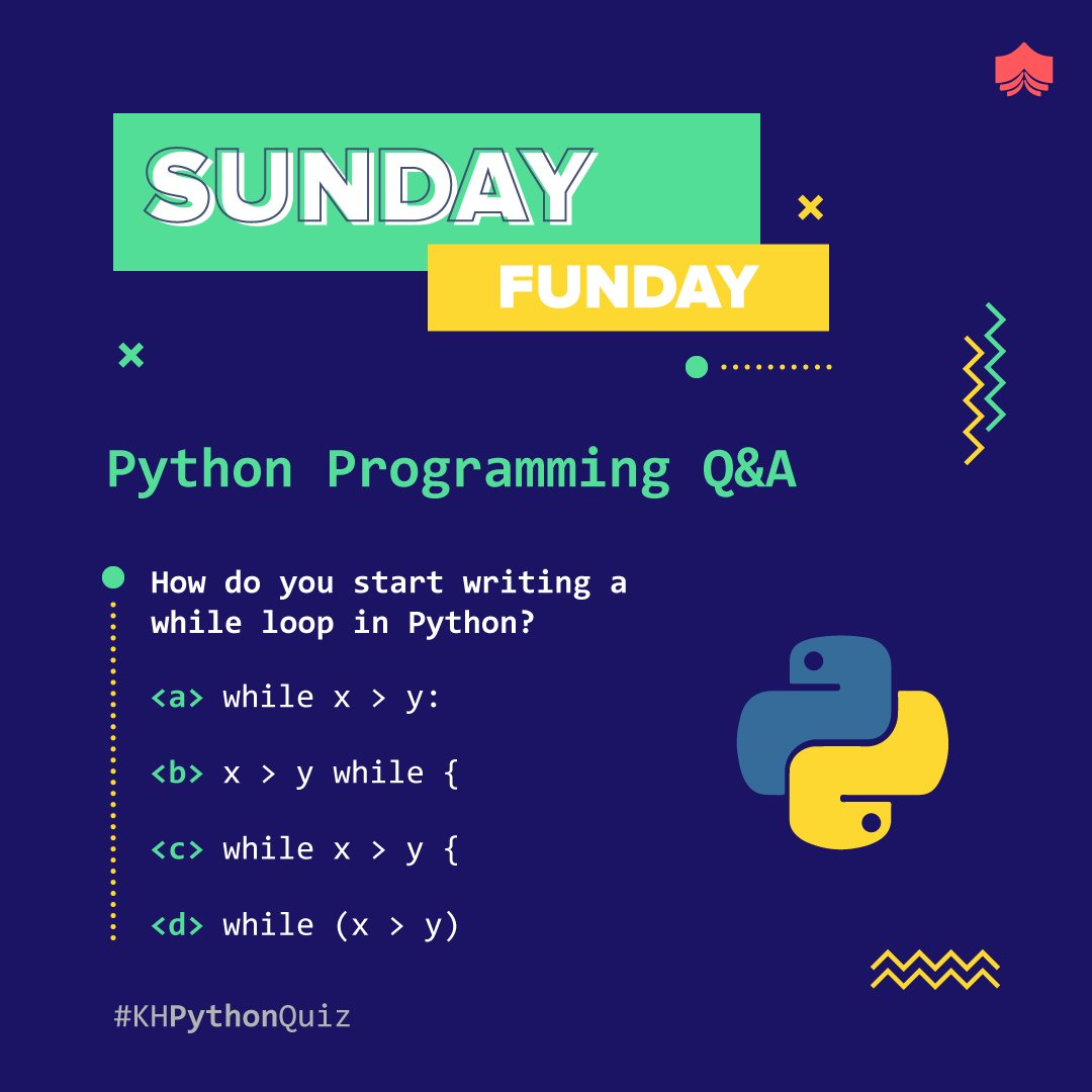 KnowledgeHut's tweet image. Test for your Python skills!
#Python #Programming #PythonLanguage #PythonQuiz #KHPythonQuiz #Knowledgehut