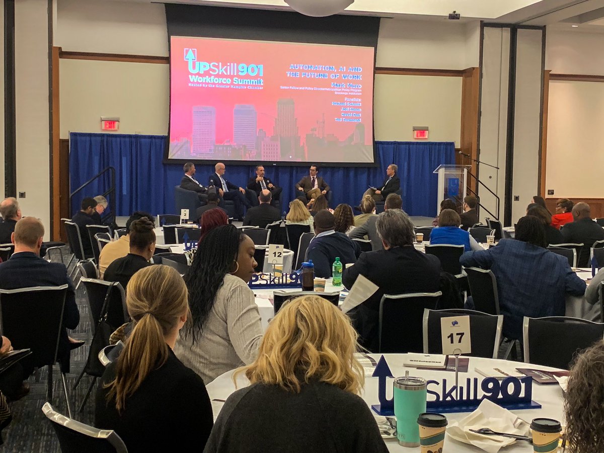 MemphisChamber's tweet photo. #UpSkill901 Morning panelists Michael Schmitt, Joel Simon, David Dart and Ted Townsend discuss #Automation, #AI and the future of work with moderator @MarkMuro1 #UpSkill901WorkforceSummit https://t.co/UXqfYF0OJy