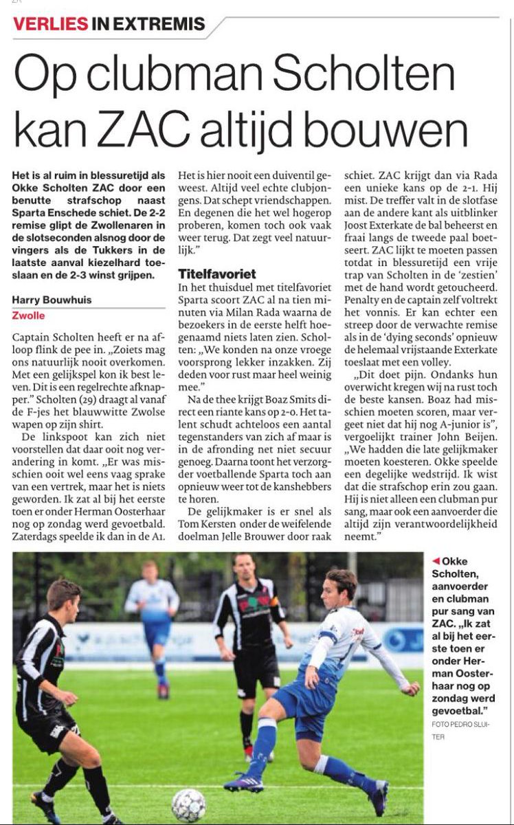 Mooi artikel in De Stentor van Harry Bouwhuis over de aanvoerder van ons eerste elftal en clubman in hart en nieren Okke Scholten.