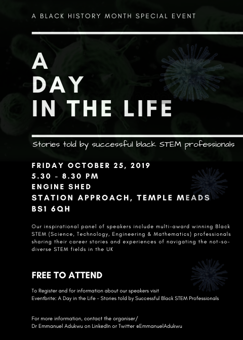 We're hosting 'A day in the Life - Stories told by Successful Black #STEM Professionals' on Fri 25 Oct hosted by @EmmanuelAdukwu as part of Black History Month
eventbrite.co.uk/e/a-day-in-the… Book on and get inspired by the amazing talent in #Bristol <a href="/UWEBristol/">UWE Bristol</a>