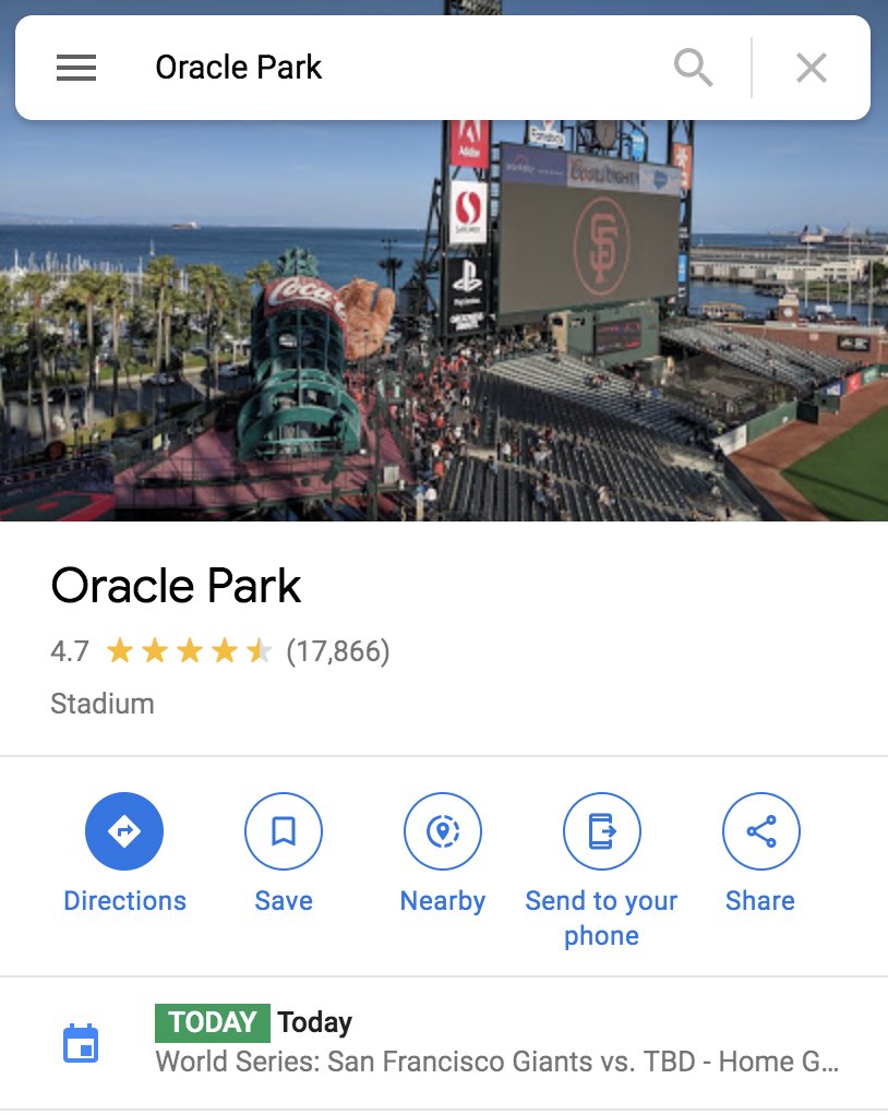 nkney's tweet photo. @Google @googlemaps I know you guys are probably Giants fans, but they didn't even have a winning record this year, let alone make it to the World Series https://t.co/X4KKjAwW3v