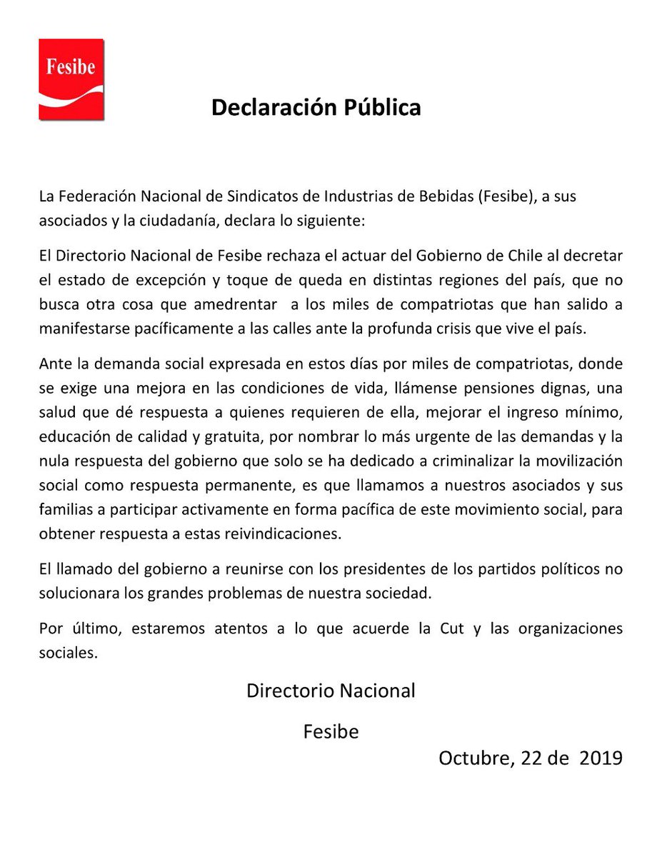Declaración Pública de Nuestra Federación