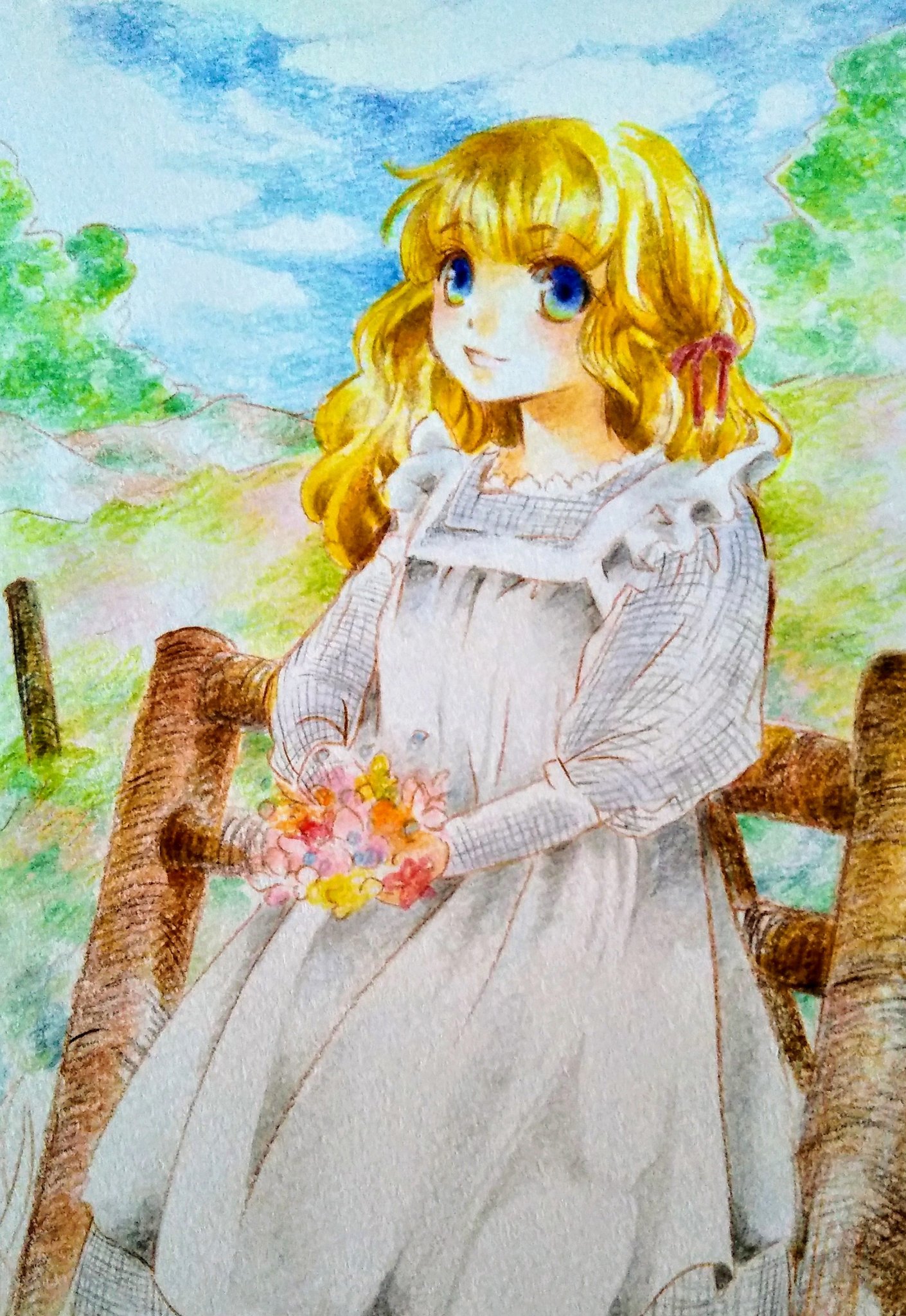 キウナコ 低浮上 ずっと前に描いた色鉛筆イラスト 綺麗な秋空みたいなぁ 明日からも頑張るぞ おやすみなさい 過去絵 色鉛筆イラスト アナログ絵 T Co Ybk9jwpwso Twitter