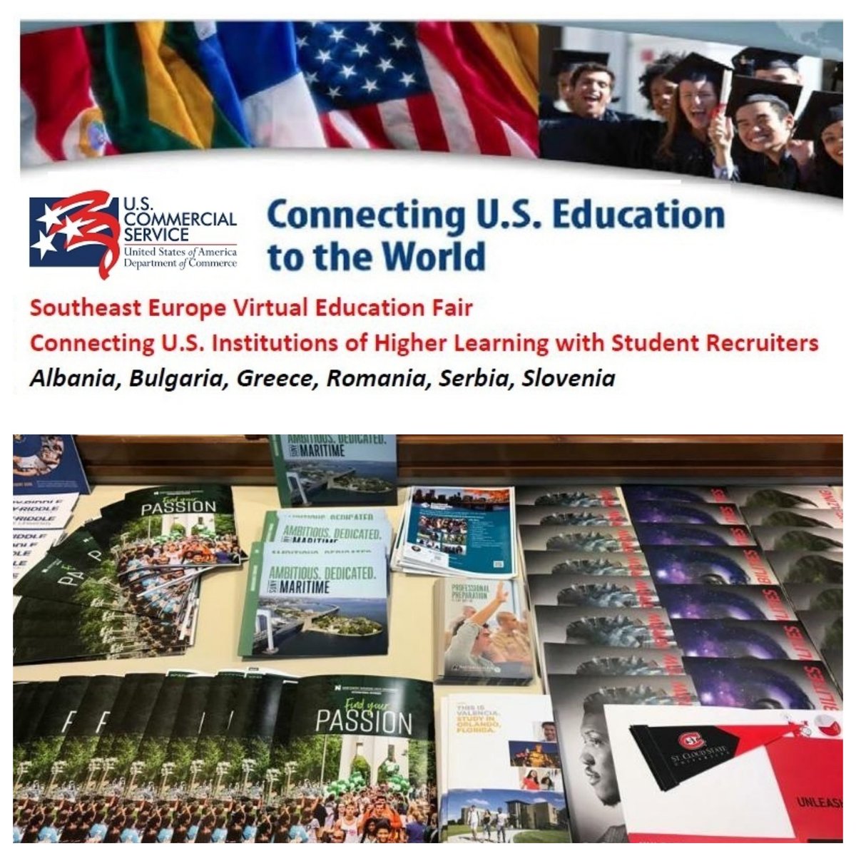 Export2Europe's tweet photo. Our #export2europe team at @USEmbassySofia coordinated the 4th Southeastern Europe Virtual #Education Fair: six US universities and colleges are presenting their programs to local #educationagents and school counselors in #Albania #Bulgaria #Greece #Romania #Serbia #Slovenia https://t.co/jBzR0syUhq