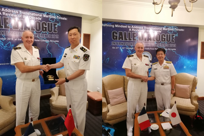 FFEAU_ALINDIEN's tweet photo. [MARITIME SECURITY] In Sri Lanka, Rear Admiral Maleterre shares his vision of growing maritime threats in Indian Ocean and meets the French ambassador as well as his counterparts from @srilanka_navy @Japan_GSDF  @indiannavy  #PLANavy #GalleDialogue 
https://t.co/BQgs5ikolQ https://t.co/41CacRDLq8