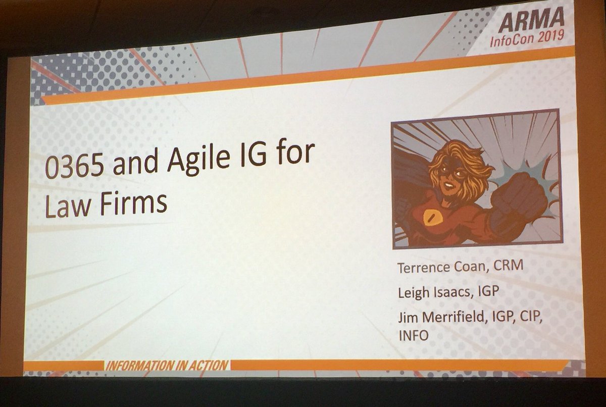 “ <a href="/Office365/">Office 365</a> &amp; #Agile #IG for Law Firms” @HBR_Consulting Terry Coan, CRM <a href="/proskauer/">Proskauer Rose LLP</a> <a href="/leighisaacs/">Leigh Isaacs</a> IGP <a href="/RobinsonCole/">Robinson+Cole</a> <a href="/jimerrifield/">Jim Merrifield</a> IGP, CIP, INFO 2019 <a href="/ARMA_INT/">ARMA International</a> #ARMA2019 #InformationGovernance #Collaboration #Risk #CyberSecurity #Privacy #ConfigurationManagement #CloudComputing