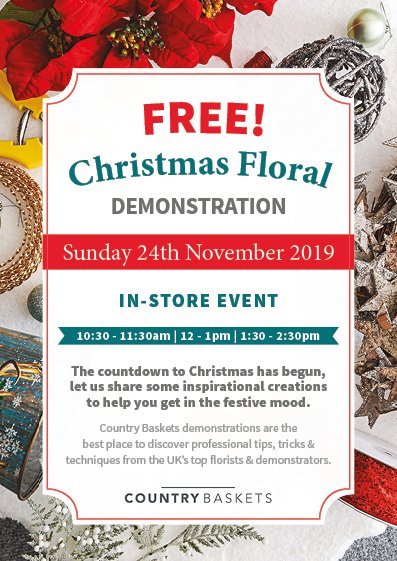 countrybaskets's tweet photo. SAVE THE DATE SUNDAY 24TH NOVEMBER.

This is our last Floral Demonstration of the year so pop the date in your diary and make sure you don't miss out! It's sure to be a good one 😁

For more information click here: https://t.co/fEm16ys2oD

#countrybaskets #freefloraldemonstration https://t.co/niOn7fBI12
