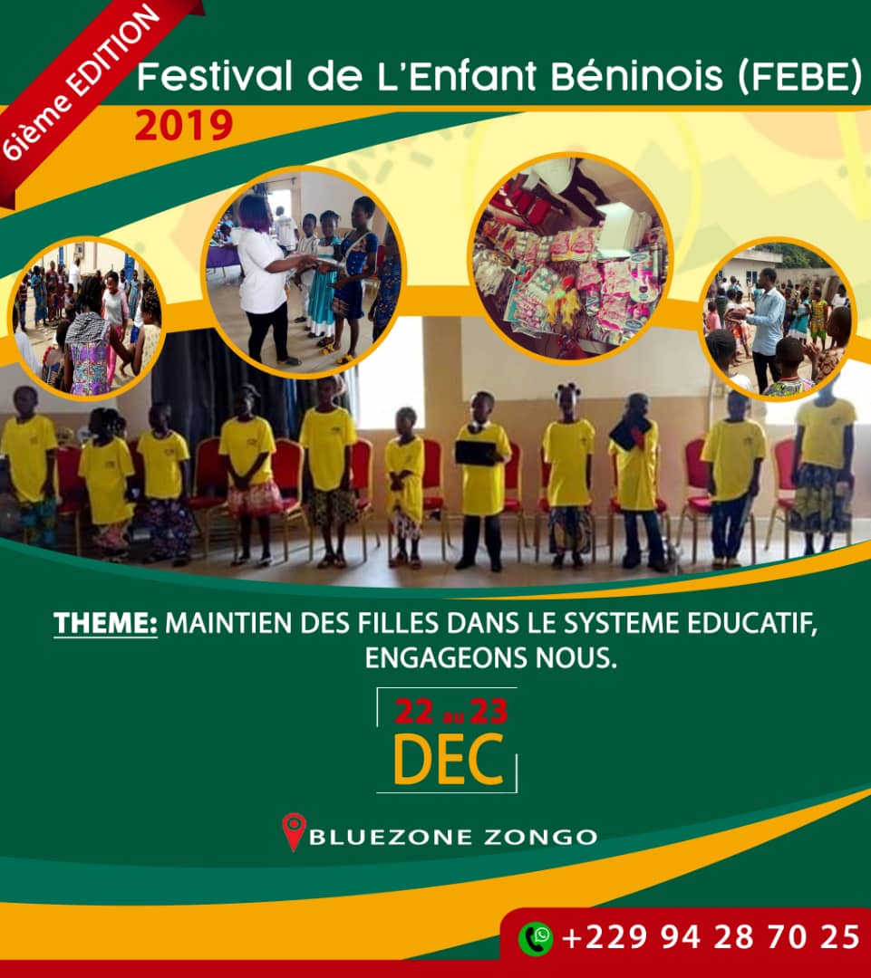 wiliston2017's tweet photo. FEBE 2019. 15 écoles seront en compétition à Agla et à Akpakpa; 200 filles sélectionnées, 15 finalistes primées. Thème: maintien des filles dans le système éducatif. Mettre fin aux comportements sexistes et les stéréotypes négatifs qui entravent la scolarisation des filles. https://t.co/78bvw1Ogar