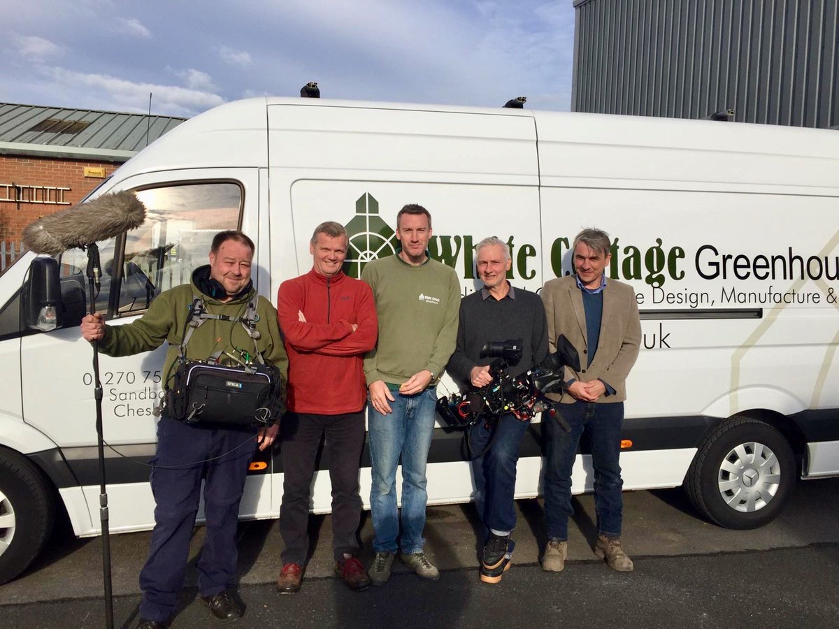 WhiteCottageLB's tweet photo. With the @RHSBridgewater greenhouses well underway we were delighted to welcome the @BBC along with RHS curator Marcus Chilton-Jones for a spot of filming at our premises in Sandbach today! @The_RHS #greenhouse 🌷🌹🌻 https://t.co/VKncds8HbL