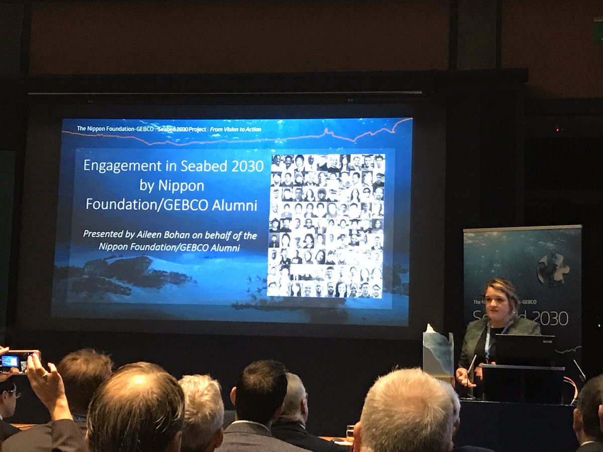 deepseadawn's tweet photo. Salute to @GEBCO_NF_Alumni winners of Ocean Discovery @xprize 🏆 at the @seabed2030 + @gebcobathymetry’s #VisiontoAction w/lovely background by Aileen Bohan of GSI+ @followtheboats Trophy presented by Mr. Mitsuyuki Unno Exec Dir of Nippon Foundation #MaptheGaps #oceandiscovered https://t.co/PwMhftVsTj