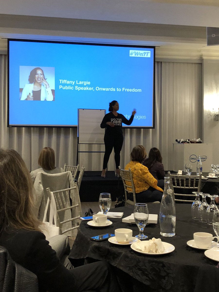 AmyCampbellTech's tweet photo. Wow! @tiffanylargie is such an incredible speaker. Enjoyed every minute listening to her story this AM. Just do the damn thing! #TiffanyLargie #Justdothedamnthing #motivated #yourstory #experience #DellTechnologies #WinIT https://t.co/w0g7PmsPmY