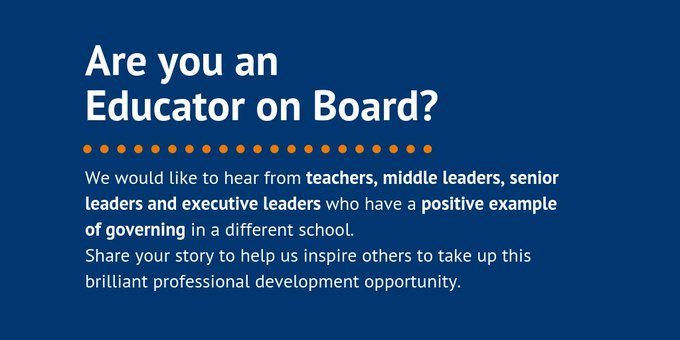 NGAMedia's tweet photo. Are you an education professional who has a positive experience of being a governor/trustee in a different school/trust? By sharing your views, you could inspire others to do the same. Comment or send us a DM to get involved in #EducatorsOnBoard.
 #edutwitter #ukedchat #SLTchat https://t.co/5nTymoZx3A