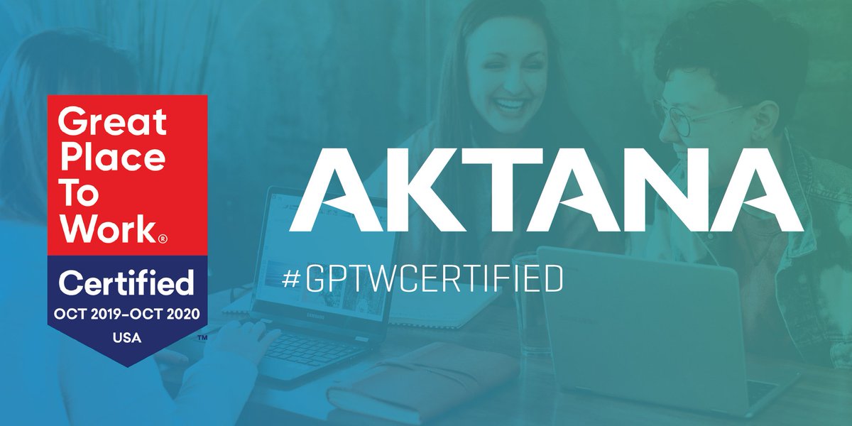 We’re certified! We are pleased to announce that Aktana has been Great Place to Work Certified, with our employees reporting a consistently positive experience with their coworkers, their leaders, and their jobs. bit.ly/GPTWcertified #GPTWCertified <a href="/GPTW_US/">Great Place To Work Official</a>