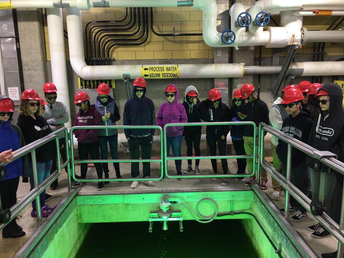 The Niles West APES class enjoying a day at the Water Reclamation Plant. Looking cool with protective glasses!