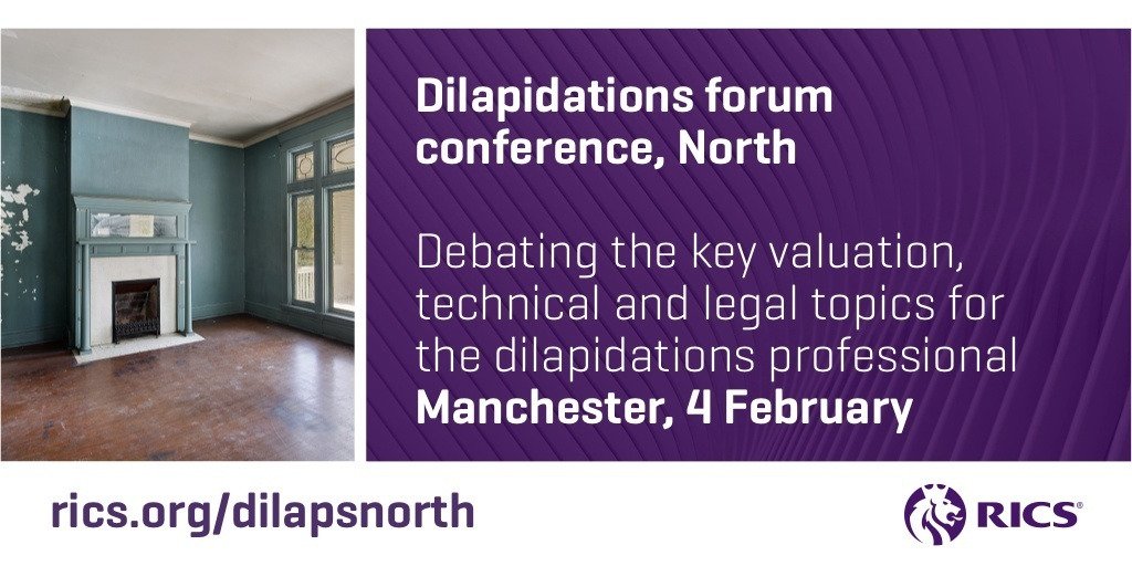 RICSEngland's tweet photo. The RICS Dilapidations Conference is coming to Manchester for the first time next year. Join us on 4 Feb 2020 for critical updates for practising building surveyors, valuers and legal experts: https://t.co/xfSmcHlRCV #RICSdilaps https://t.co/JiyFEcg12Z