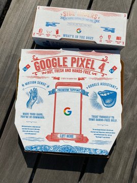 Google Pixel 4 Series Phone in a Dominos Box