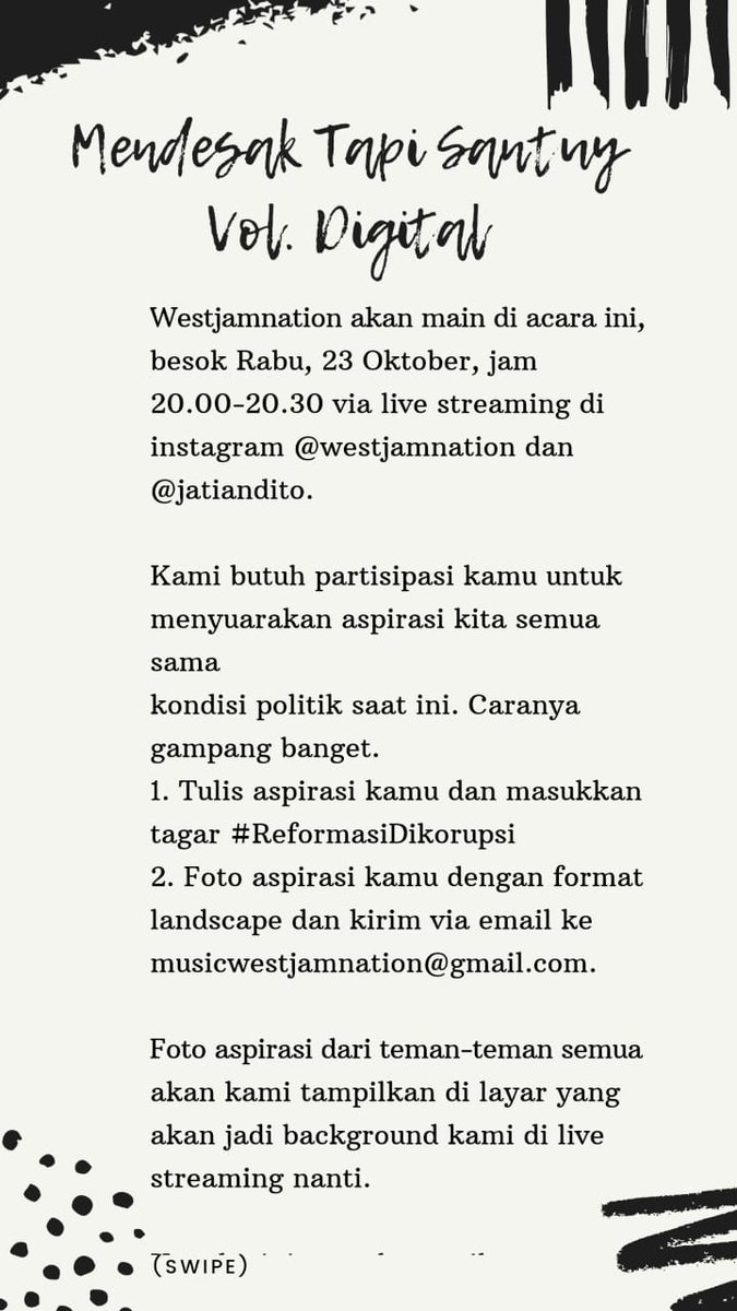 WestJamnation's tweet photo. Ikutan yuk share aspirasi kamu dengan tagar #ReformasiDikorupsi. Kirim ke e-mail kami atau bisa mention langsung!

cc: @AksiLangsung https://t.co/JnjPMOFIWd