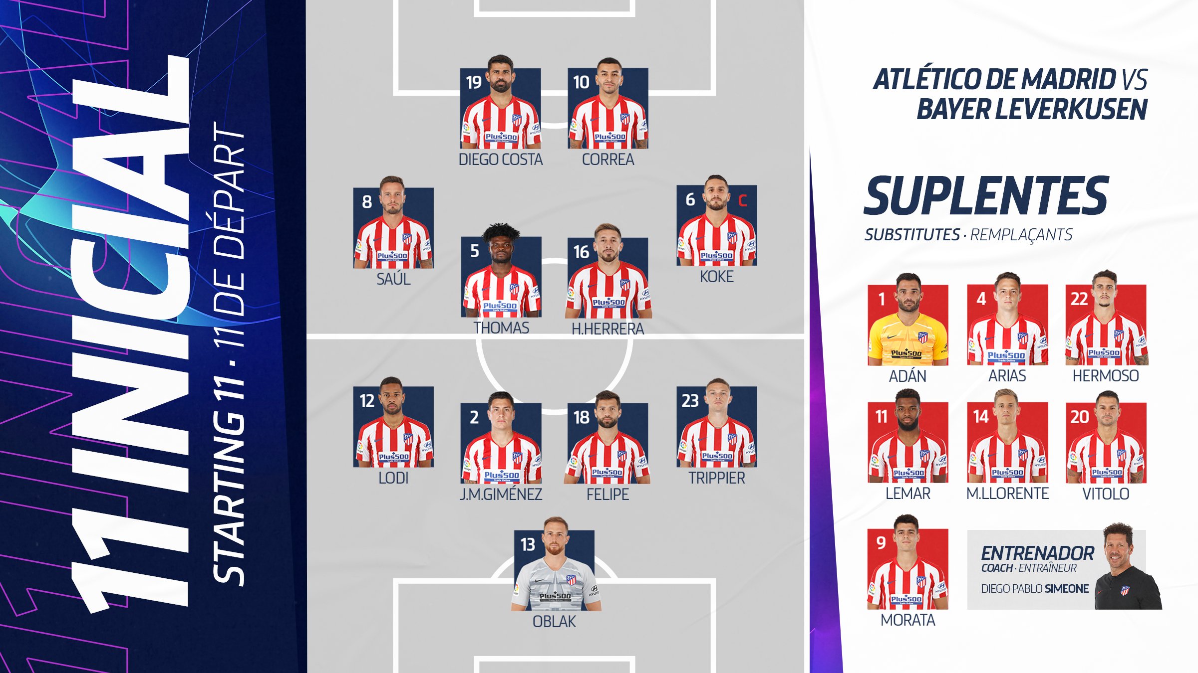 koke,correa y costa titular