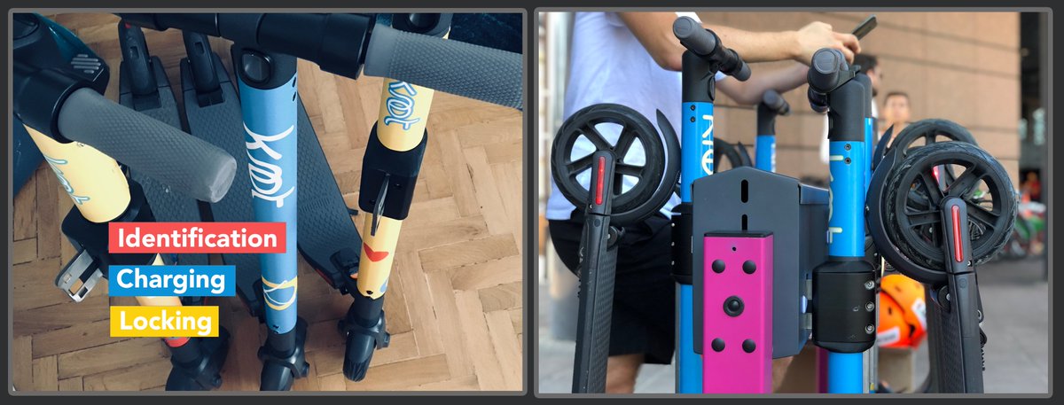 As announced at <a href="/AUTONOMY/">AUTONOMY</a> we are launching our universal docking station for e-scooters✌️Station charges AND locks scooters! Just add KNOT sleeve on it and you're good to go. Foldable, un-foldable, any size, any model... <a href="/MicromobilityCo/">Micromobility</a> <a href="/Lelievre_Adrien/">Adrien Lelièvre</a> @mobility_makers