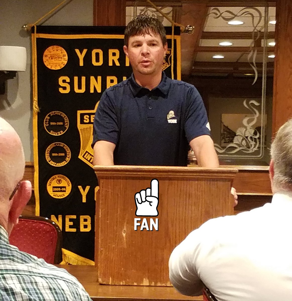 JimHoffmann23's tweet photo. It was great to have York High School Assistant Principal/AD Tyler Herman give the York Sunrise #Sertoma program. The #yorkdukes are rolling in the classroom and "taking names" in their fall activities. @YorkDukesAD https://t.co/GaT5j9a1J7