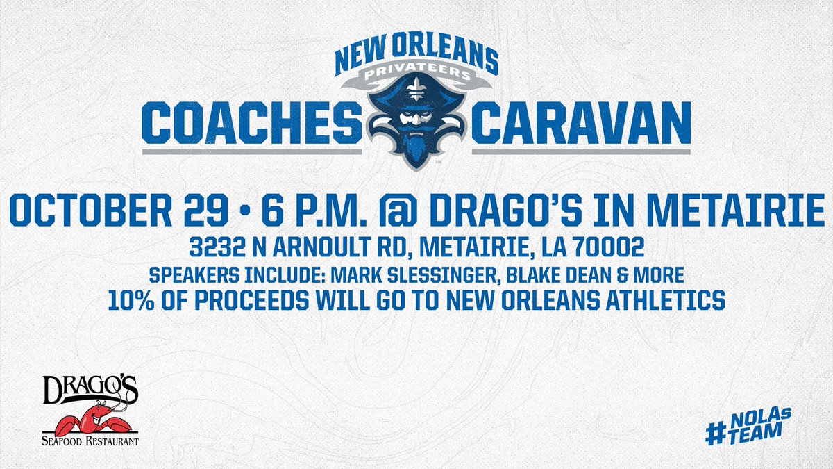 <a href="/CaptainsKrewe/">Captains Krewe</a>, we would love to see you there next week!  <a href="/UNOPrivateers/">New Orleans Privateers</a> #NOLAsTeam
